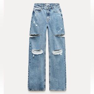 Zara Mid Waist Ripped Cut Out Straight Leg Jeans (6164/085) - Size 29 (US 8)